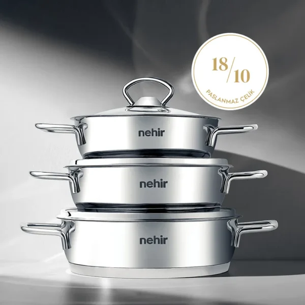 Nehir Silver 6 Parça Paslanmaz Çelik Sahan Seti (16-18-20 cm) - Görsel 5