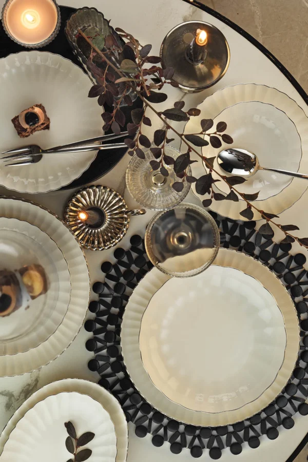 Kütahya Porselen Bone Luz Form 52 Parça 12 Kişilik Yemek Takımı Platin File - Görsel 2