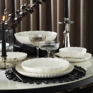 Kütahya Porselen Bone Luz Form 52 Parça 12 Kişilik Yemek Takımı Platin File